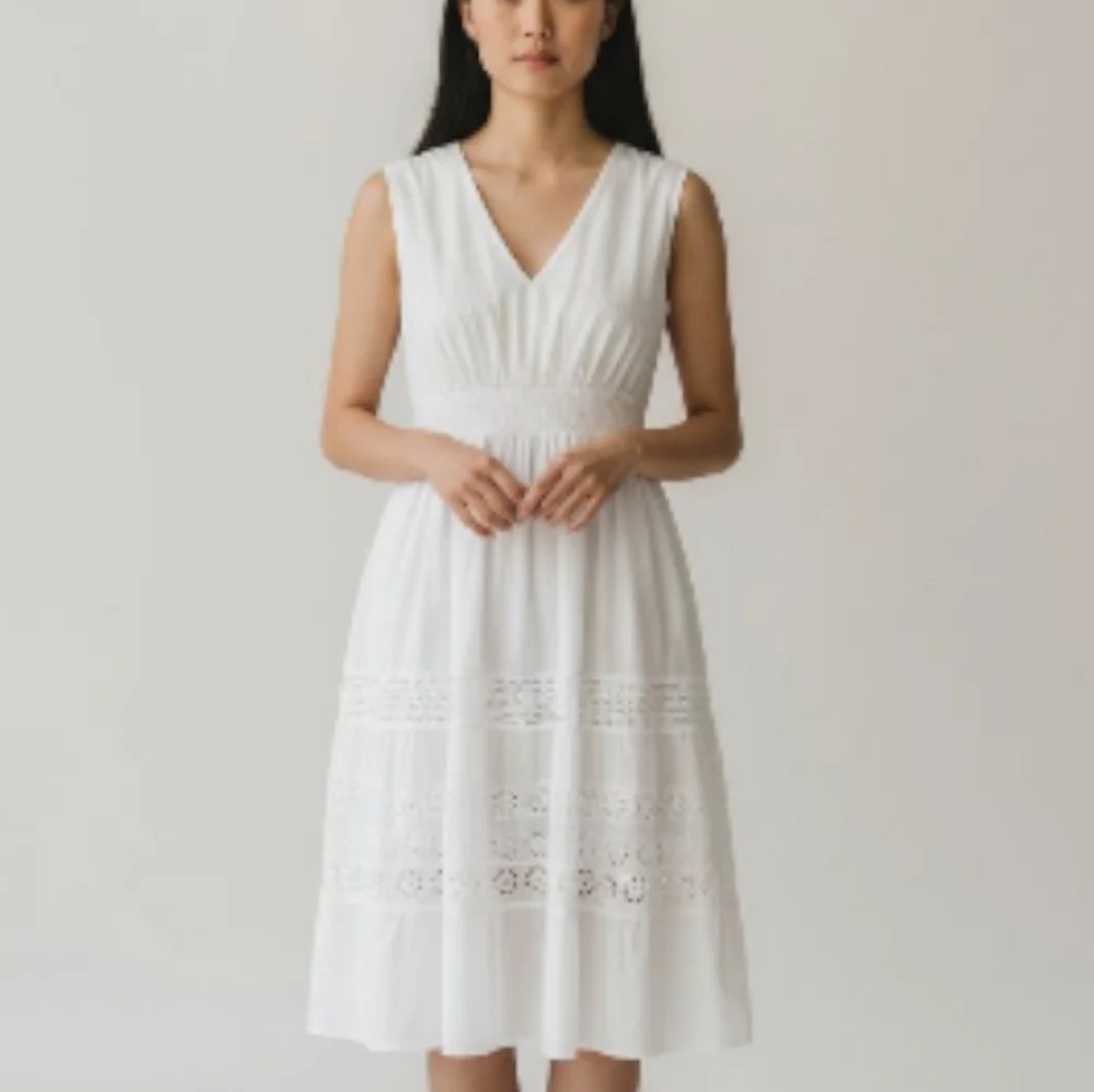 Vtg Signature Cotton Eyelet Embroidery Elastic Waist Tiered Cottagecore … - Picture 1 of 9